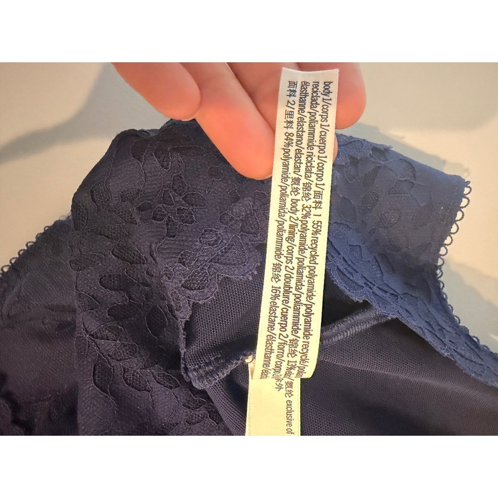 PINK Victoria's Secret Navy Blue Floral Lace Corset Top Small‎ Sheer Mesh Back - Picture 6 of 8